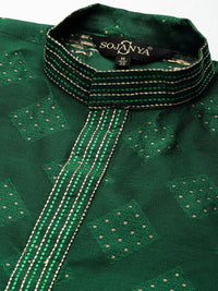 SOJANYA Motif Etnik Kantha Work Silk Cotton Kurta