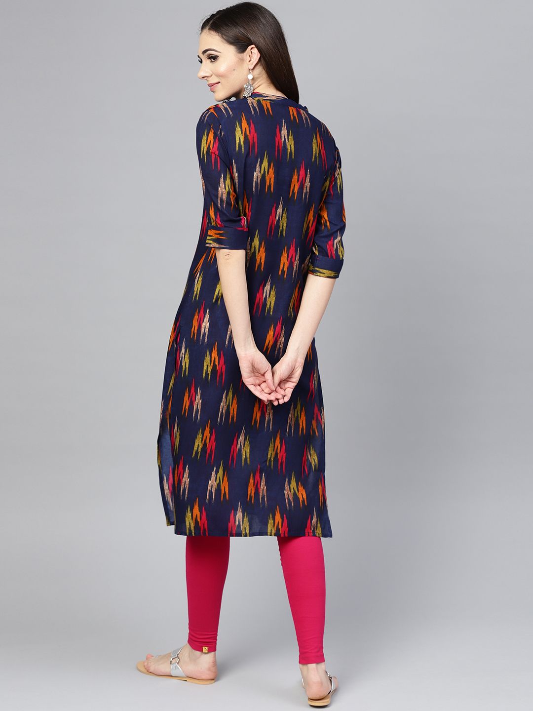 SOJANYA Kurta Lurus Bercetak Biru Laut & Merah Jambu Wanita