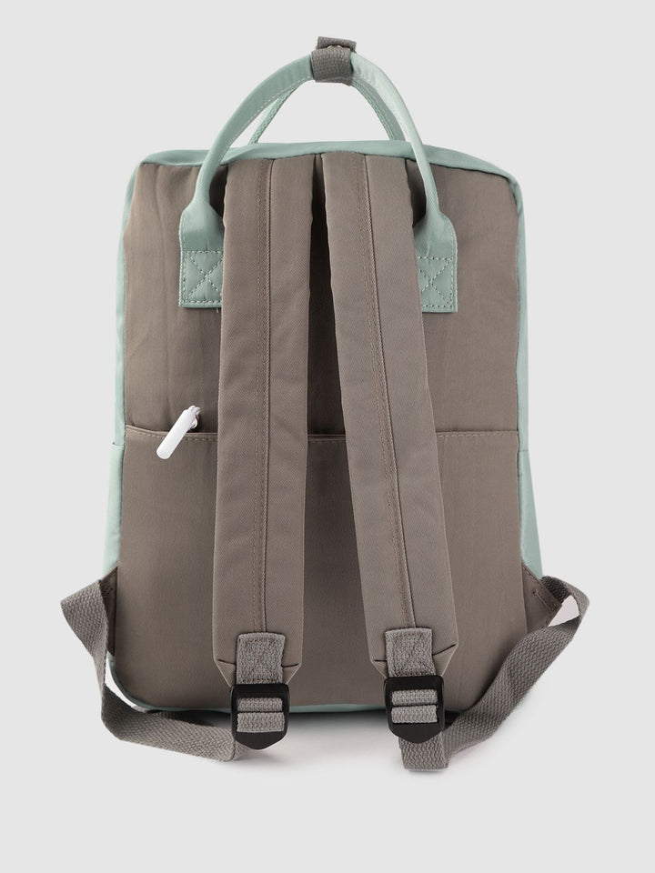 Lino Perros Women Grey & Sea Green Colourblocked Laptop Backpack