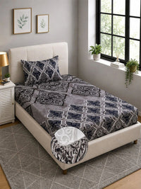 Moda Rapido X KLOTTHE Brown & Grey Geometric 300 TC Single Bedsheet with 1 Pillow Covers