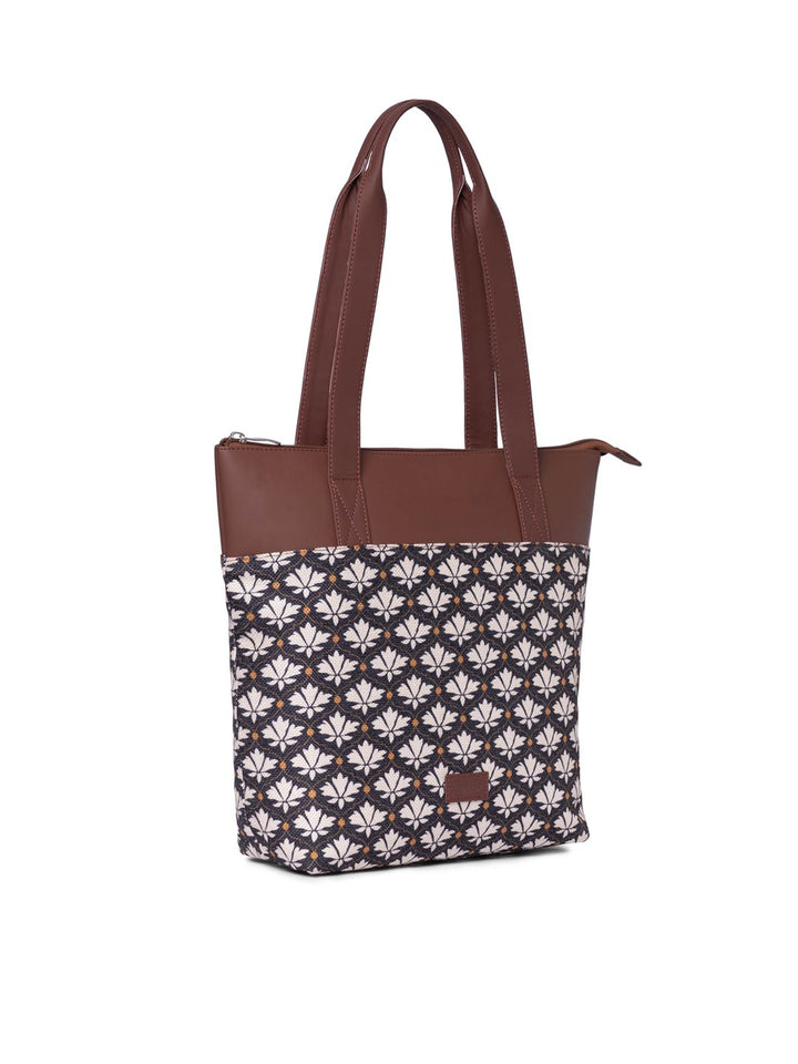ZOUK Ethnic Motifs Printed Structured Jute Tote Bag