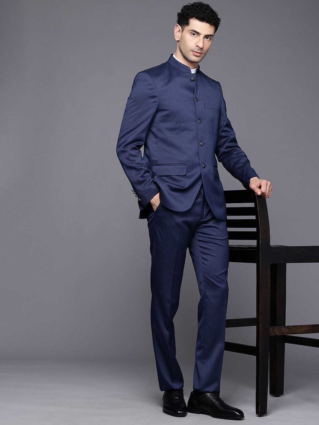 Raymond Contemporary Fit Mandarin Collar Party Wear Blazer & Trouser
