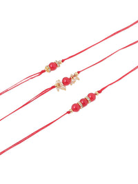 NVR Unisex Set of 3 Artificial Beads & Pearls Thread Rakhi with Roli Chawal Chandan Mishri