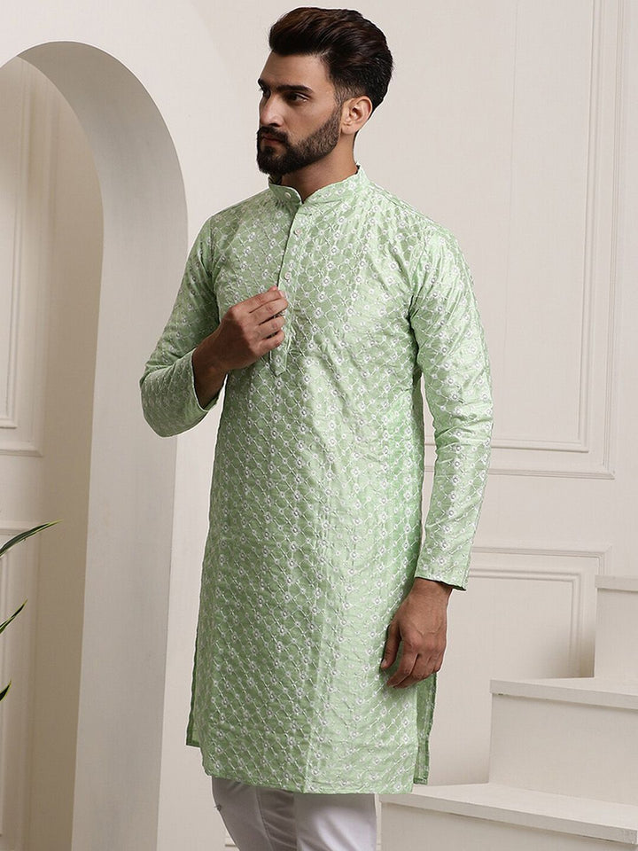 SOJANYA Self Design Thread Work Mandarin Collar Kurta