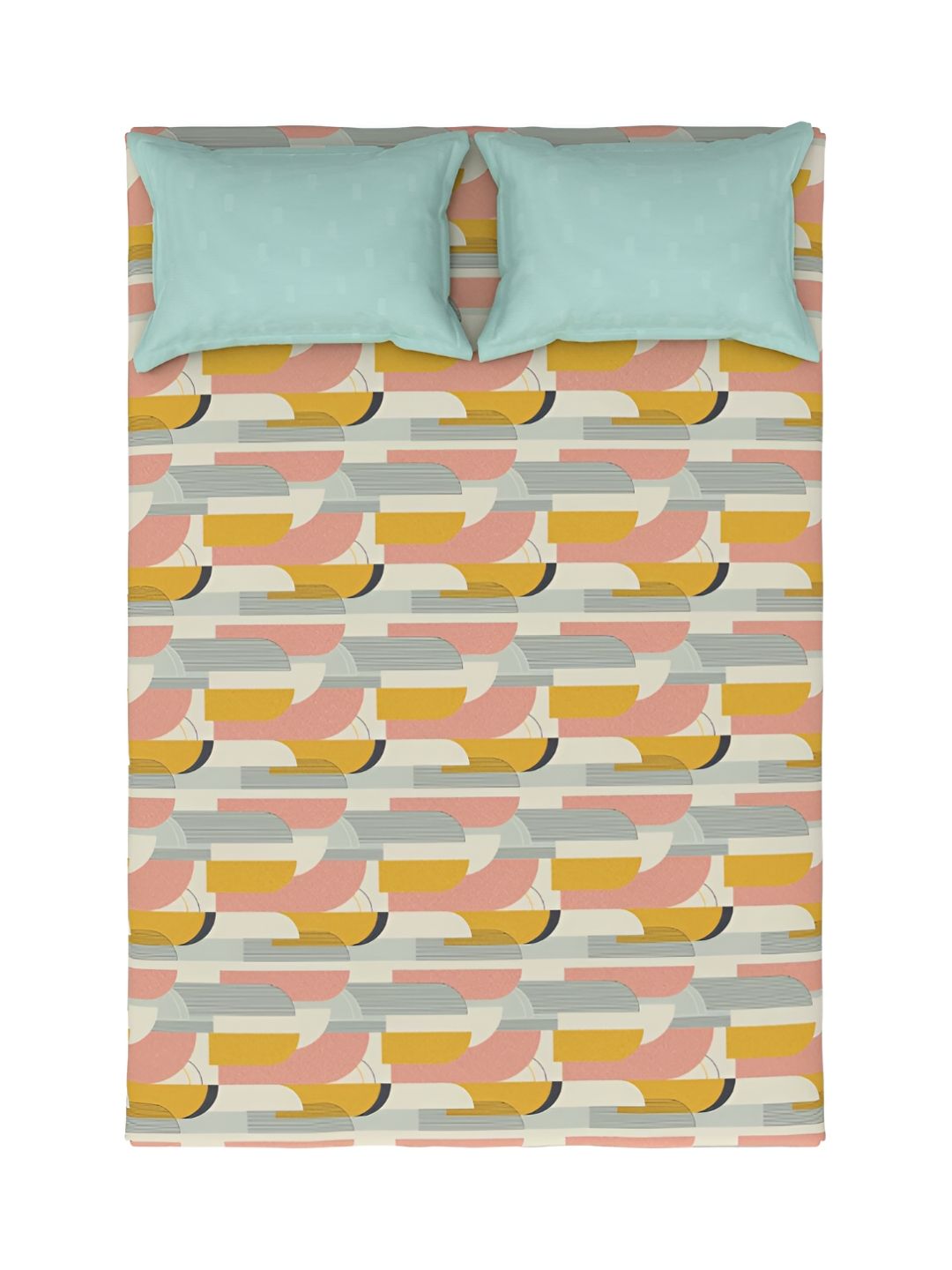 MYTRIDENT Charleen Yellow Flat 144TC Queen Cotton 1 Bedsheet with 2 Pillow Covers