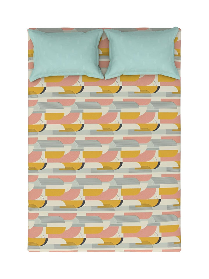 MYTRIDENT Charleen Yellow Flat 144TC Queen Cotton 1 Bedsheet with 2 Pillow Covers