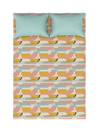 MYTRIDENT Charleen Yellow Flat 144TC Queen Cotton 1 Bedsheet with 2 Pillow Covers