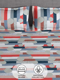 Story@home Grey & Red Geometric 180 TC Queen Bedsheet with 2 Pillow Covers