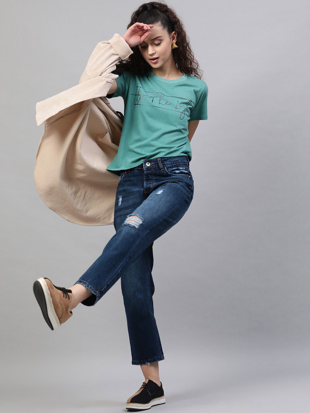 STREET 9 Women Pure Cotton Blue Straight Fit Mid-Rise Mildly Distressed Jeans