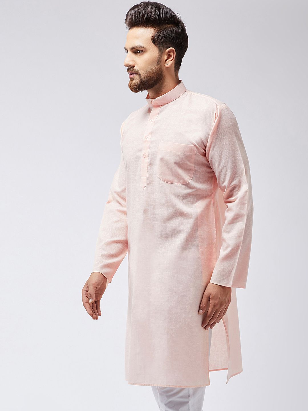 SOJANYA Kurta Lurus Pepejal Berwarna Peach Lelaki