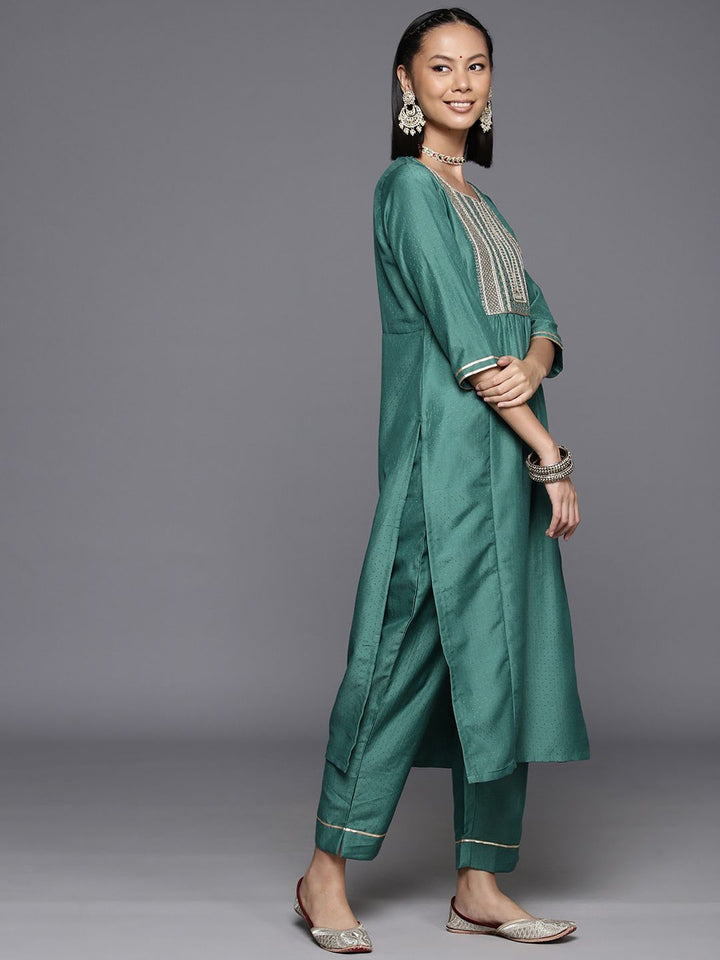 Varanga Ethnic Motifs Yoke Design Zari Sequined Kurta with Trousers & Dupatta