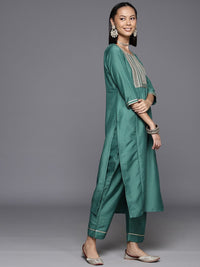 Varanga Ethnic Motifs Yoke Design Zari Sequined Kurta with Trousers & Dupatta