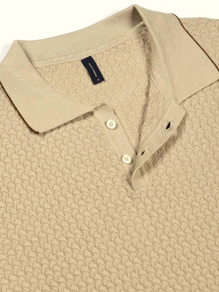 Thomas Scott Men Self Design Regular Fit Knitted Polo T-shirt