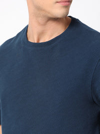 RARE RABBIT Men Cas Round Neck Cotton Slim Fit T-Shirt