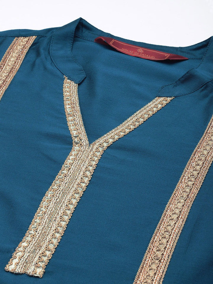 House of Pataudi Women Yoke Design Regular Gotta Patti Jashn Kurta With Trousers