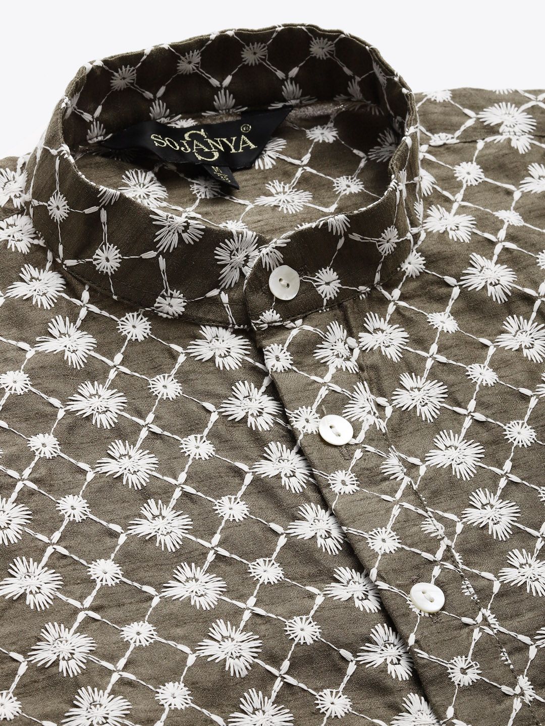 SOJANYA Men Olive Ethnic Motifs Embroidered Thread Work Kurta with Churidar