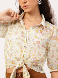 DressBerry Floral Fusion Semi Sheer Tie-Up Shirt