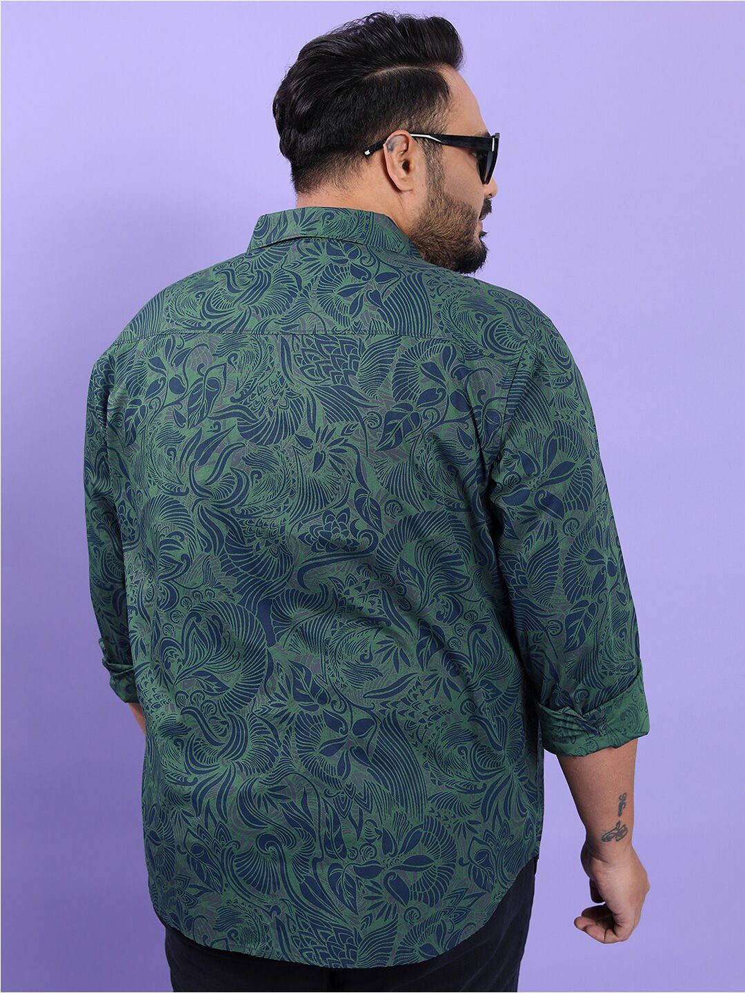 HIGHLANDER Plus Size Floral Printed Spread Collar Regular Fit Cotton Casual Shirt