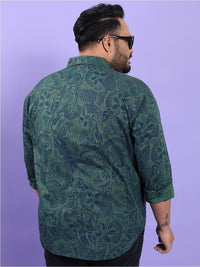 HIGHLANDER Plus Size Floral Printed Spread Collar Regular Fit Cotton Casual Shirt