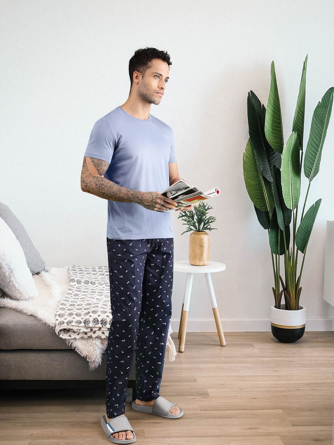 The Indian Garage Co Men's Pure Cotton Printed Lounge Pants