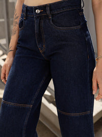 STREET 9 Women Blue Jean Wide Leg Fit High-Rise Pure Cotton Jeans