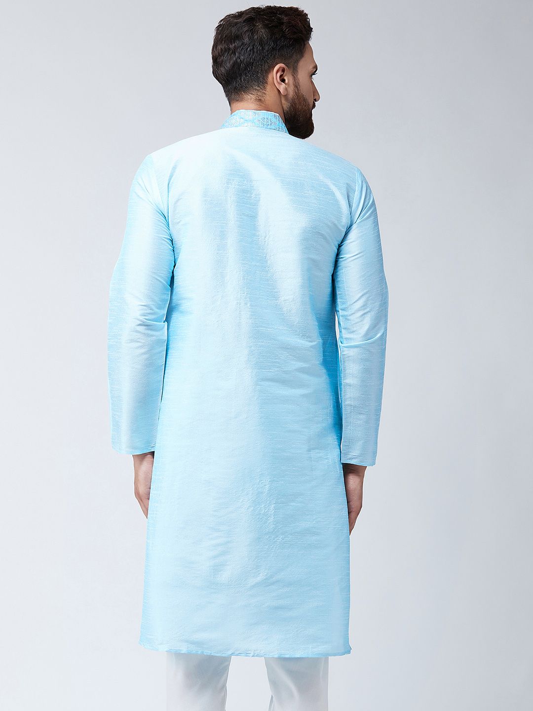 SOJANYA Men Turquoise Blue Woven Design Straight Kurta