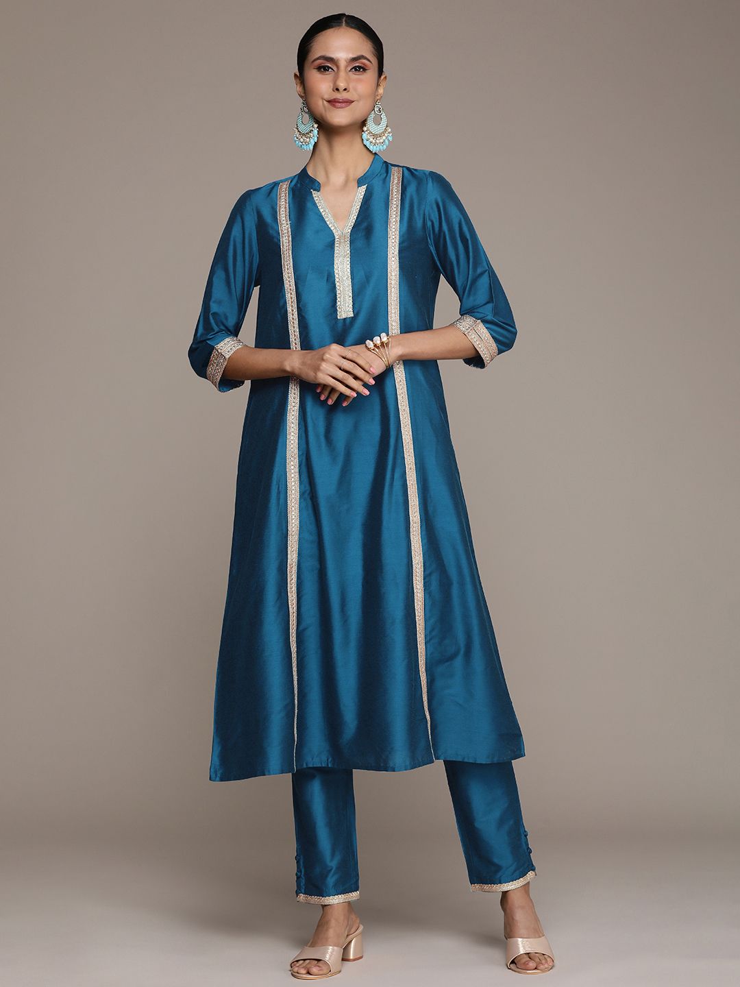 House of Pataudi Women Yoke Design Regular Gotta Patti Jashn Kurta With Trousers