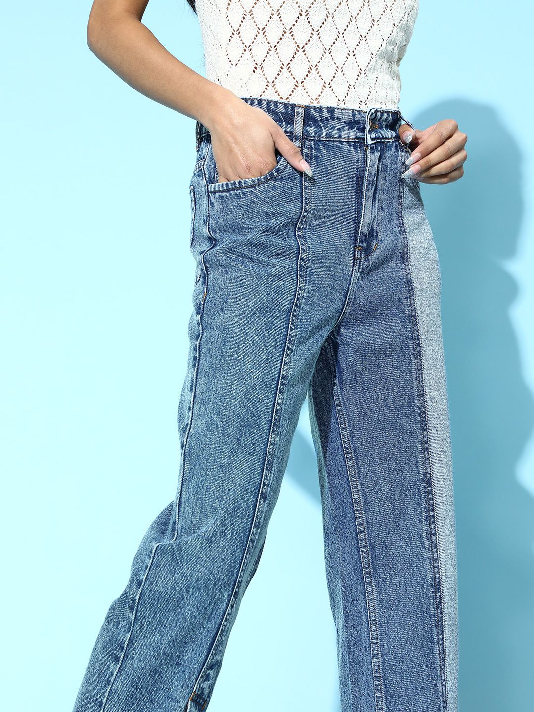 SASSAFRAS Woman Blue High-Rise Slim Fit Jeans