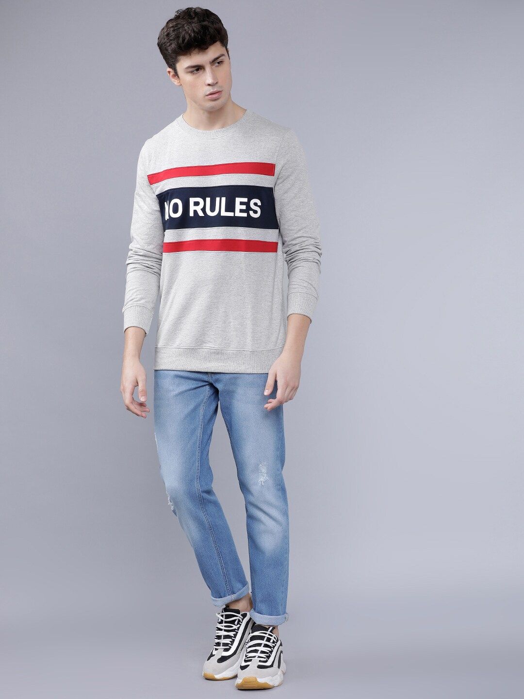 The Indian Garage Co Men Grey Melange Printed Sweatshirt