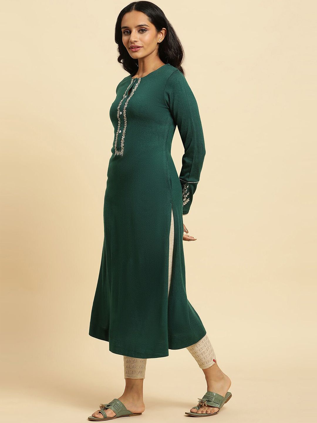 W Floral Embroidered Regular Kurta With Trousers