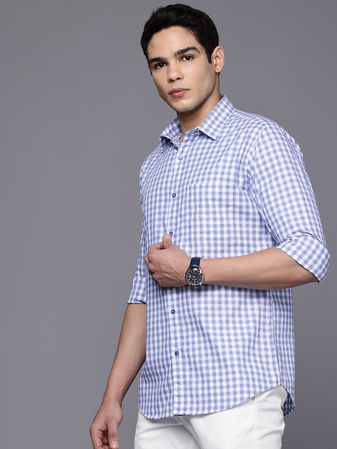 Raymond Pure Cotton Slim Fit Checked Casual Shirt