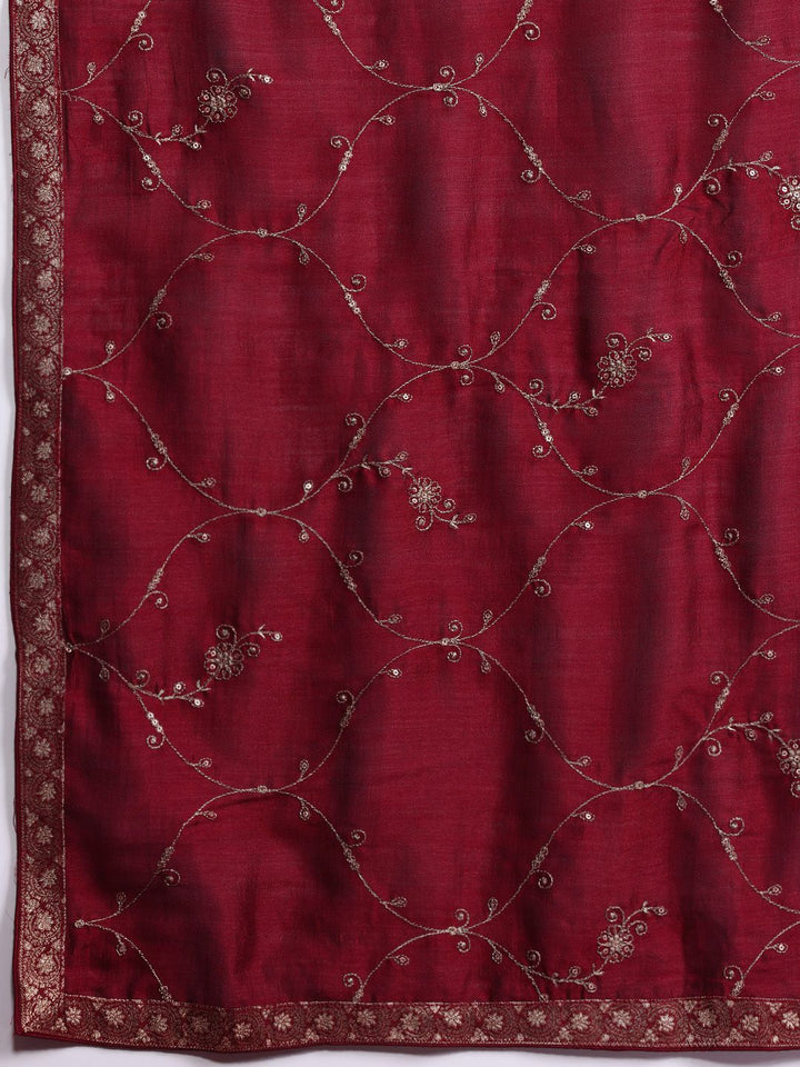 Indo Era Floral Embroidered Zari Kurta With Trousers & Dupatta
