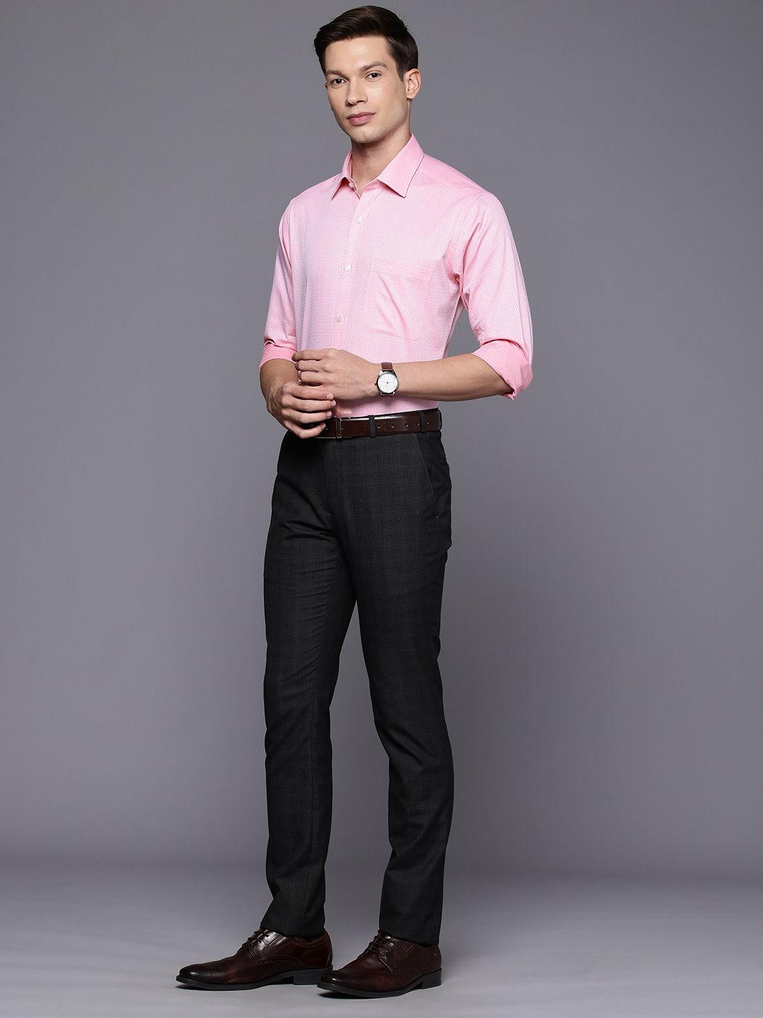 Raymond Slim Fit Self Design Textured Pure Cotton Formal Shirt