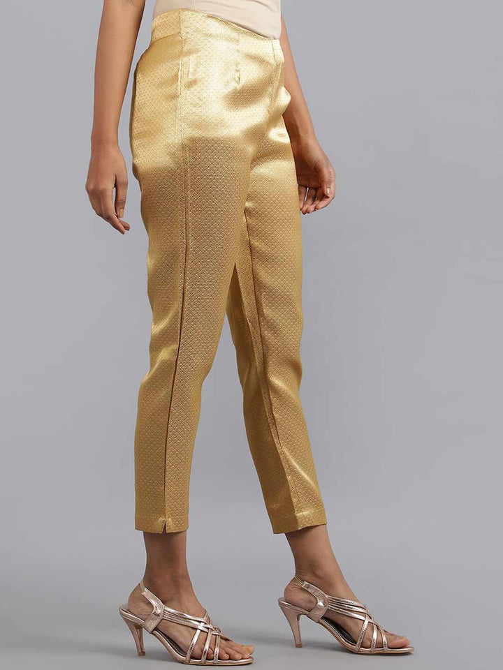 W Women Gold-Toned Printed Slim Fit Pleated Culottes Trousers