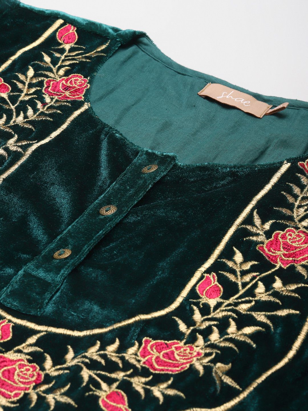 Shae by SASSAFRAS Women Teal Floral Embroidered Velvet Maternity Velvet Kurta