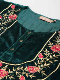 Shae by SASSAFRAS Women Teal Floral Embroidered Velvet Maternity Velvet Kurta