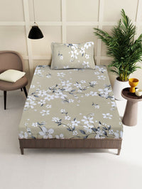 KLOTTHE Beige Printed Pure Cotton 130 GSM Single Bedsheet Set