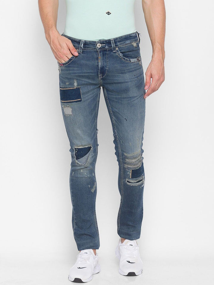 SPYKAR Men Blue Skinny Fit Low-Rise Mildly Distressed Heavy Fade Jeans