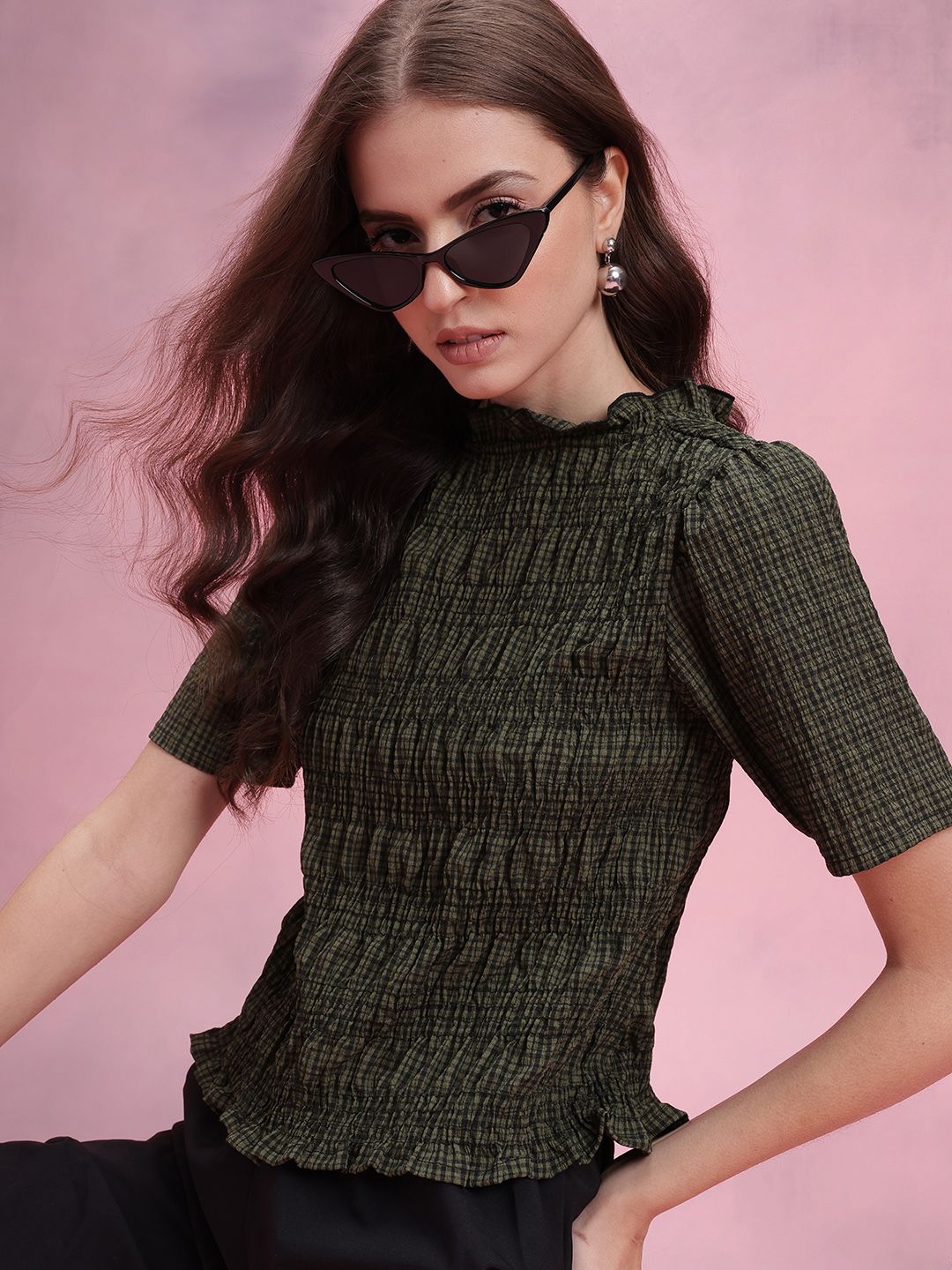 DressBerry Checked Smocked Top