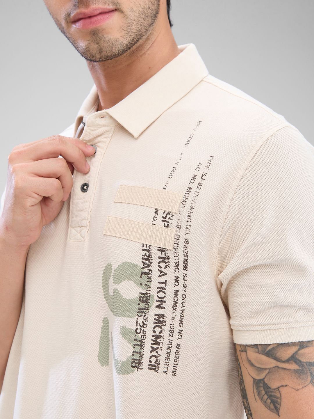 SPYKAR Men Typography Printed Polo Collar Slim Fit Pure Cotton T-shirt