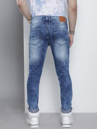 The Indian Garage Co Men Blue Slim Fit Low Distress Light Fade Acid Wash Stretchable Jeans