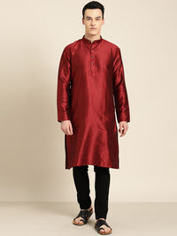 SOJANYA Men Maroon Woven Design Straight Kurta