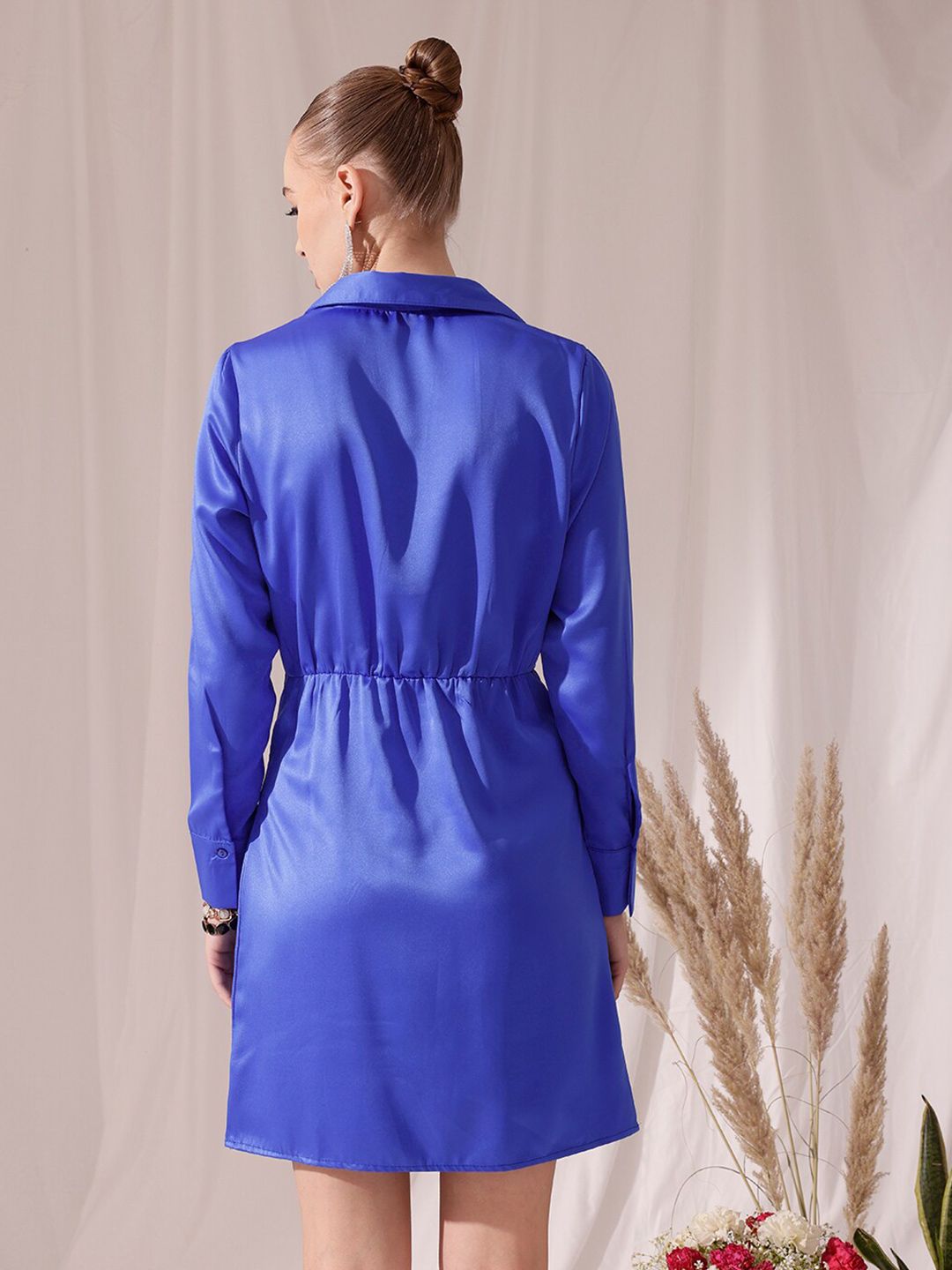 STREET 9 Shirt Collar Long Sleeves Satin Dress