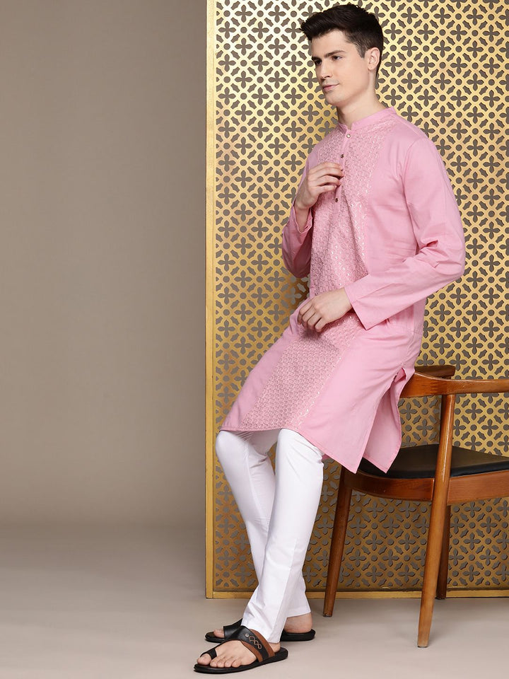 House of Pataudi Rozana Embellished Sequinned Pure Cotton Kurta