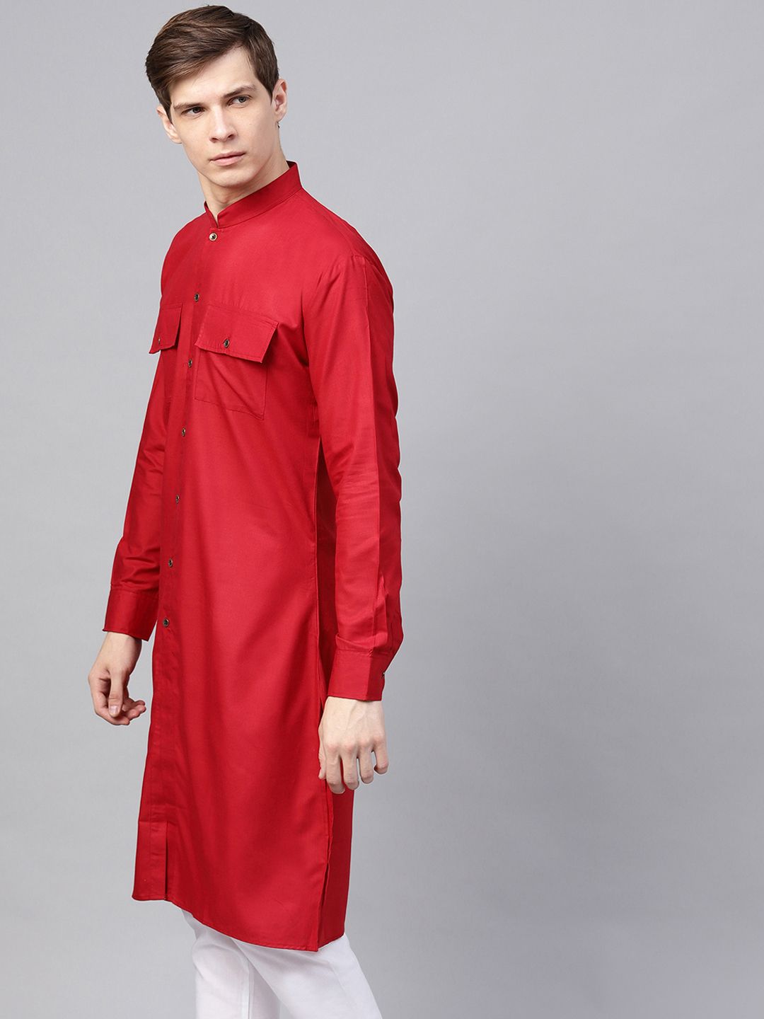 SOJANYA Men Maroon Solid Pathani Kurta