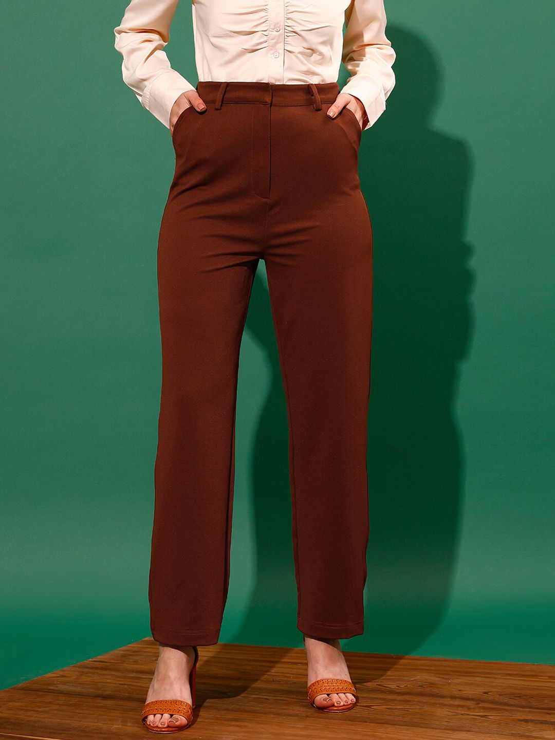 STREET 9 Women Mid-Rise Flat-Front Plain Loose Fit Trousers