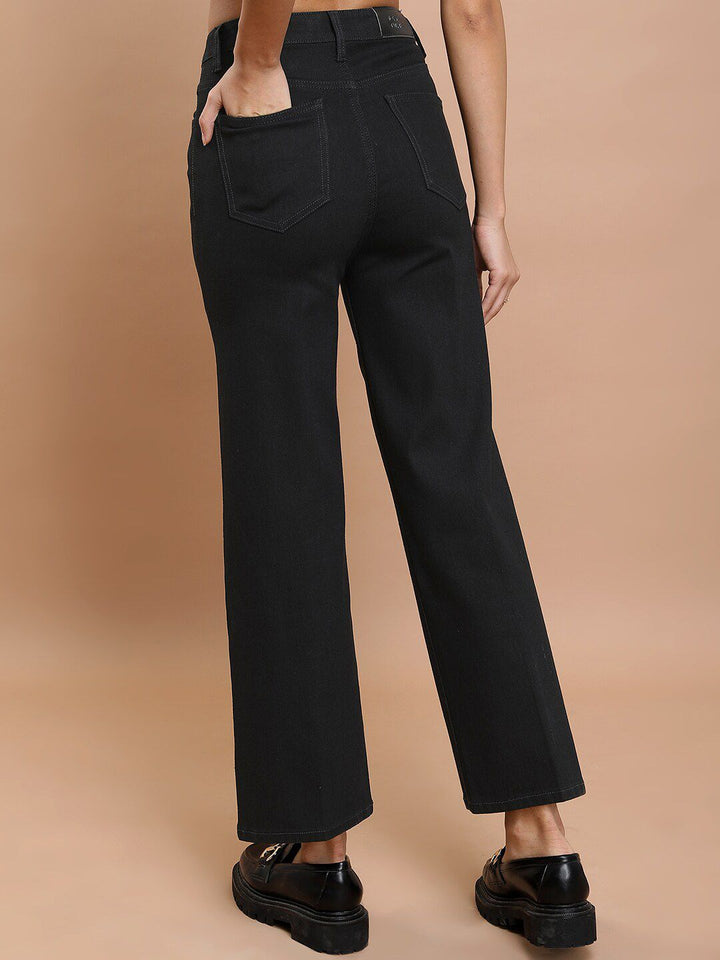 Basics By Tokyo Talkies Women Flared Mid-Rise Clean Look Straight Fit Stretchable Jeans