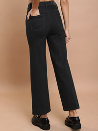 Basics By Tokyo Talkies Women Flared Mid-Rise Clean Look Straight Fit Stretchable Jeans