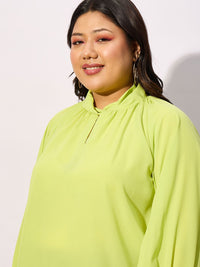 SASSAFRAS Curve Plus Size Keyhole Neck Cuffed Sleeves Georgette Top