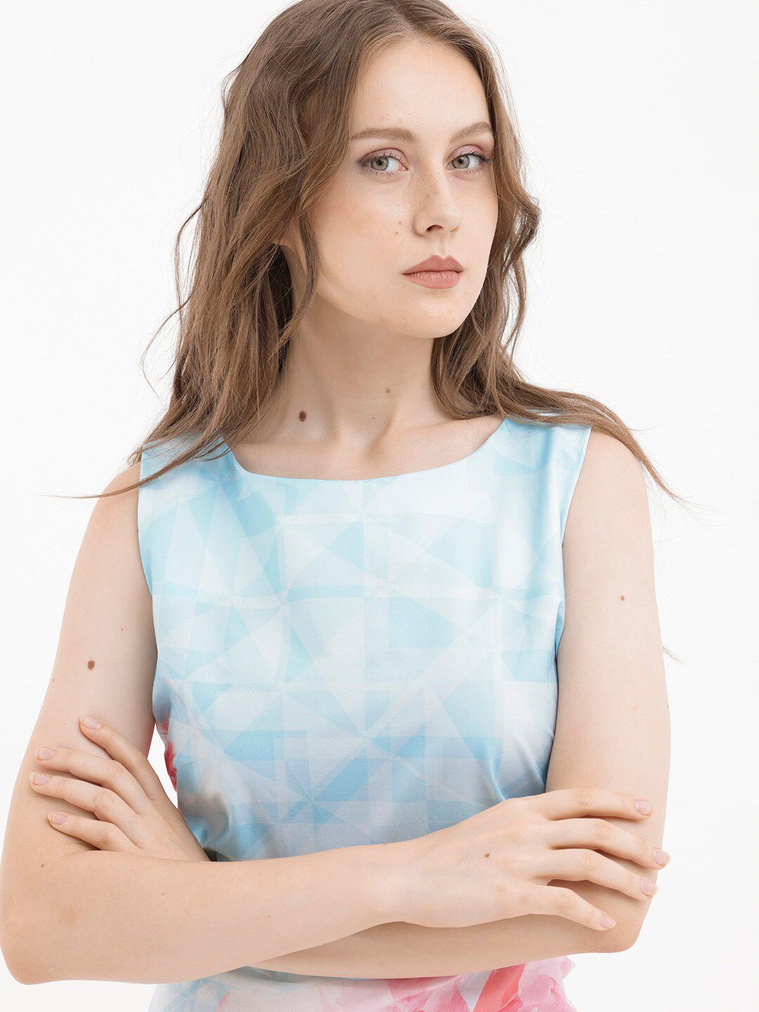 RAREISM Floral Print Sleeveless A-Line Cotton Midi Dress
